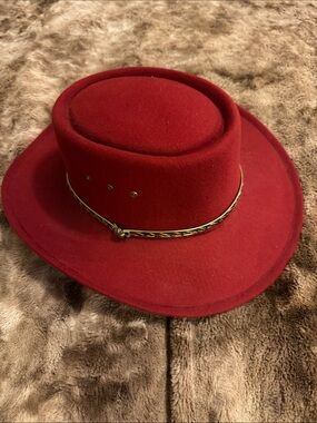 Vintage Red Wool Cowboy Hat with Accent Band